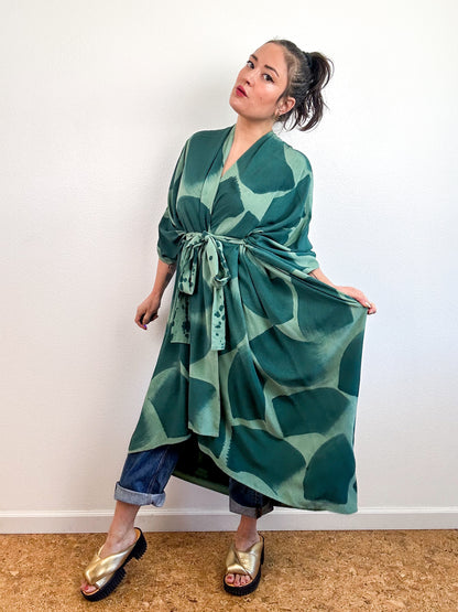 Hand-Dyed High Low Kimono Sage Forest Brush