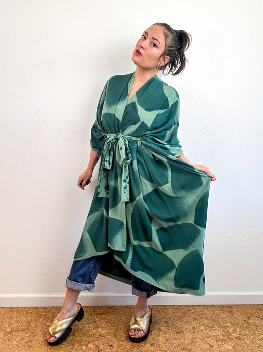 Hand-Dyed High Low Kimono Sage Forest Brush