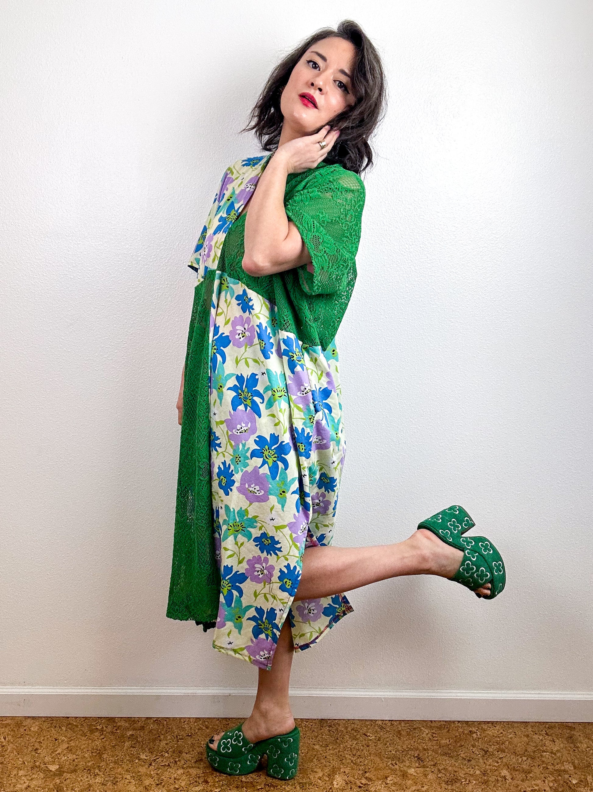 Color Block Midi Caftan Dress Green Lace Blue Floral – Tuesday Shop Color Block Midi Caftan Dress Green Lace Blue Floral – Tuesday Shop