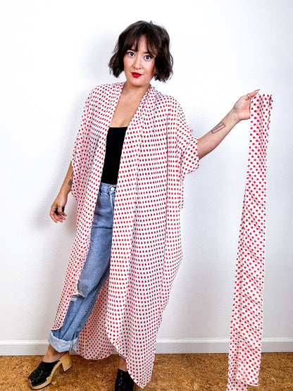 Print High Low Kimono Red Dots Chiffon