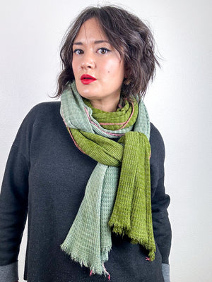 Hand-Dyed Two Tone Knit Scarf Moss Sage