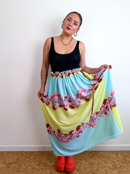 THE SKIRT Aqua Citron Tropical Reversible Bubble Crepe