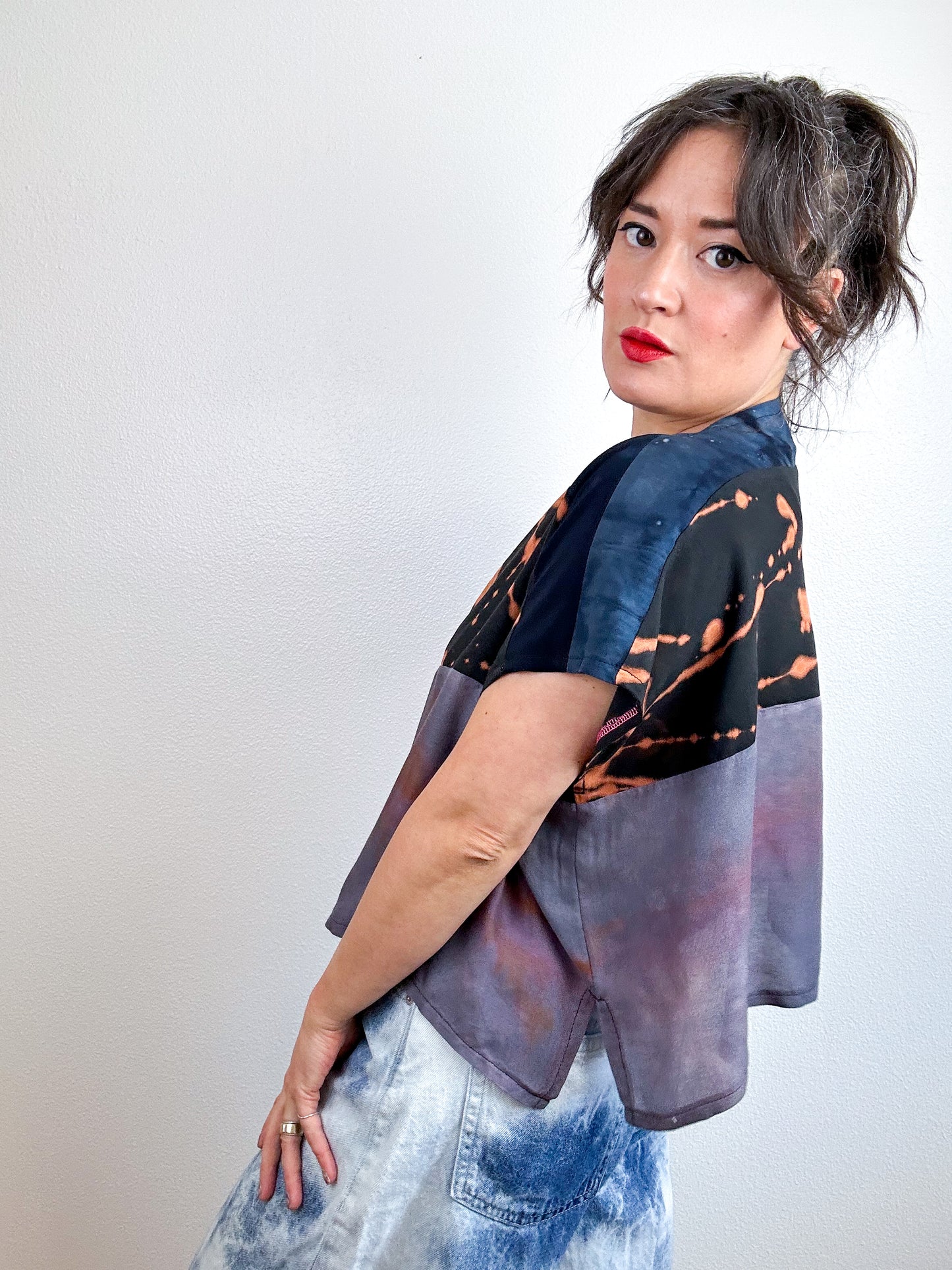 Hand-Dyed Bamboo Scrappy Crop Black Rust Lavender Mix