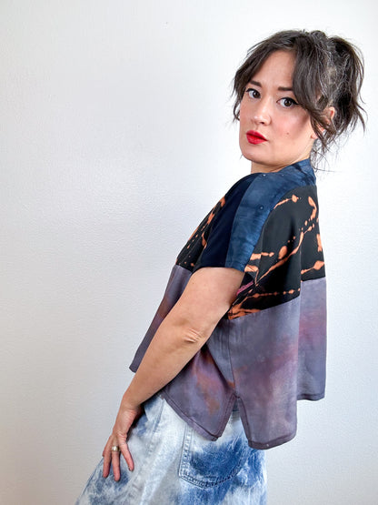 Hand-Dyed Bamboo Scrappy Crop Black Rust Lavender Mix