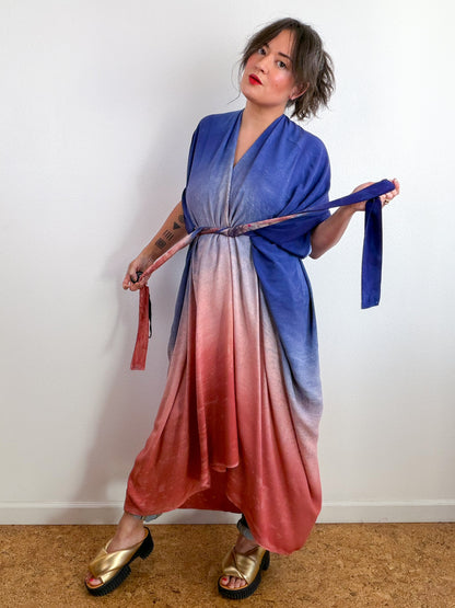 Hand-Dyed High Low Kimono Midnight Blush Terracotta Gradient