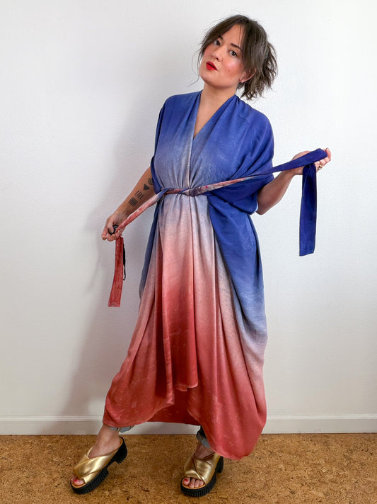 Hand-Dyed High Low Kimono Midnight Blush Terracotta Gradient