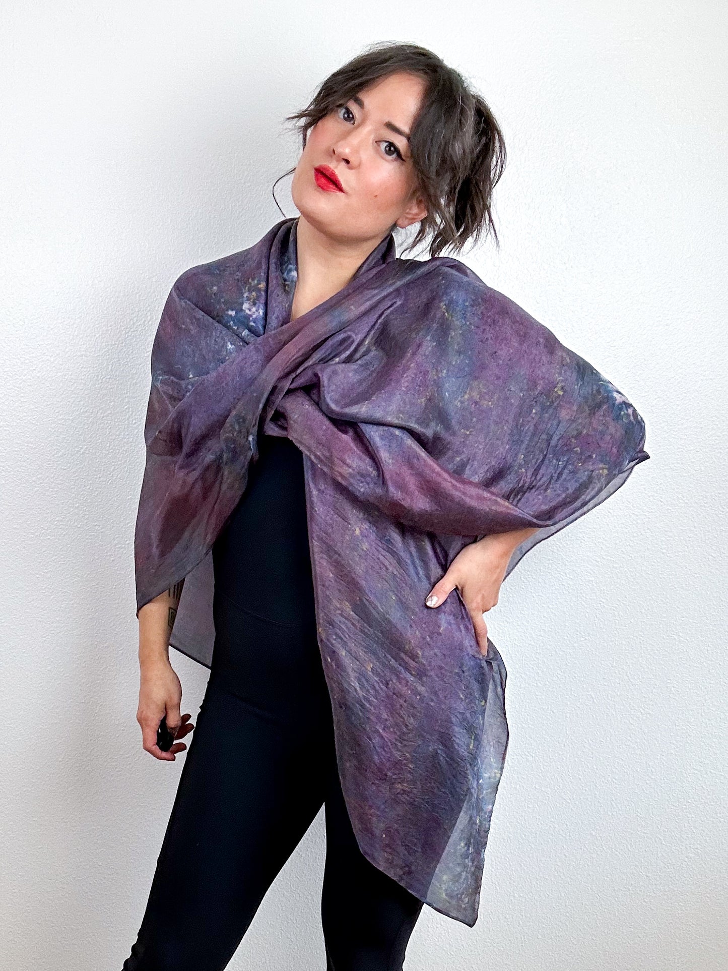 Hand-Dyed Silk Scarf Deconstructed Plum