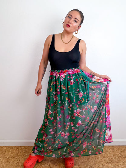 THE SKIRT Pink Green Floral Reversible Chiffon