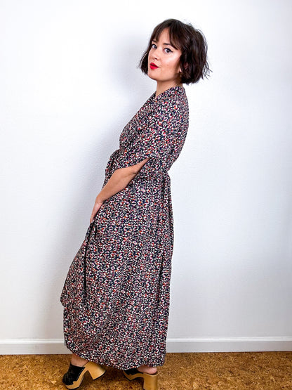Print High Low Kimono Black Mini Ikat Challis