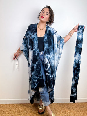 Hand-Dyed High Low Kimono Black Tie