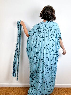 Hand-Dyed High Low Kimono Aqua Teal Speckle
