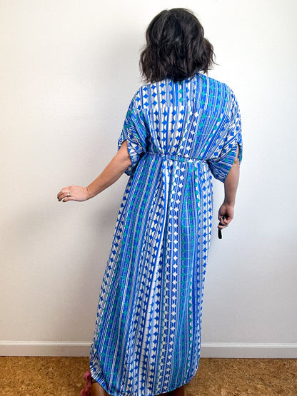 High Low Kimono Turquoise Mod Circles Bubble Crepe