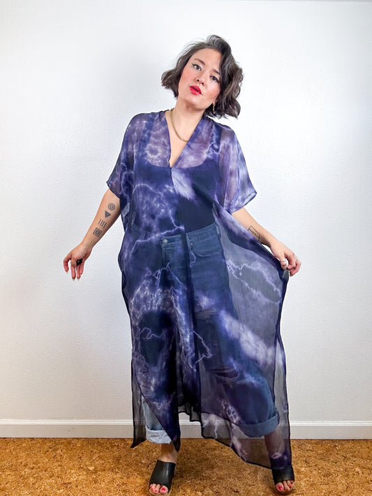 SILK Midi Caftan Dress Purple Tie