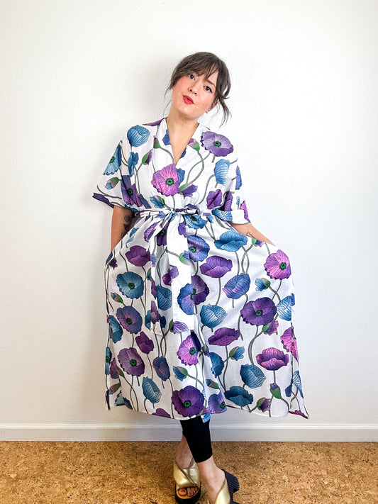 Print Duster Kimono Royal Poppy Cotton Lawn