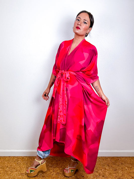 Hand-Dyed High Low Kimono OOAK Coral 1