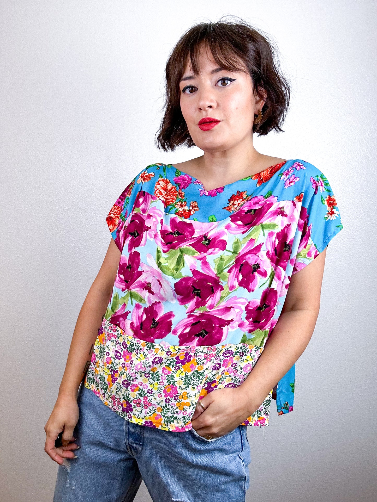 Scrappy Crop Turquoise Pink Floral