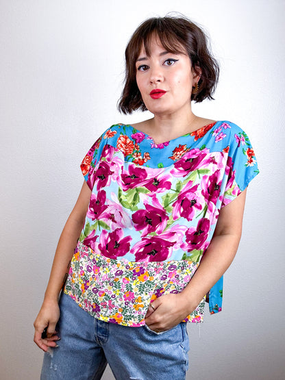 Scrappy Crop Turquoise Pink Floral