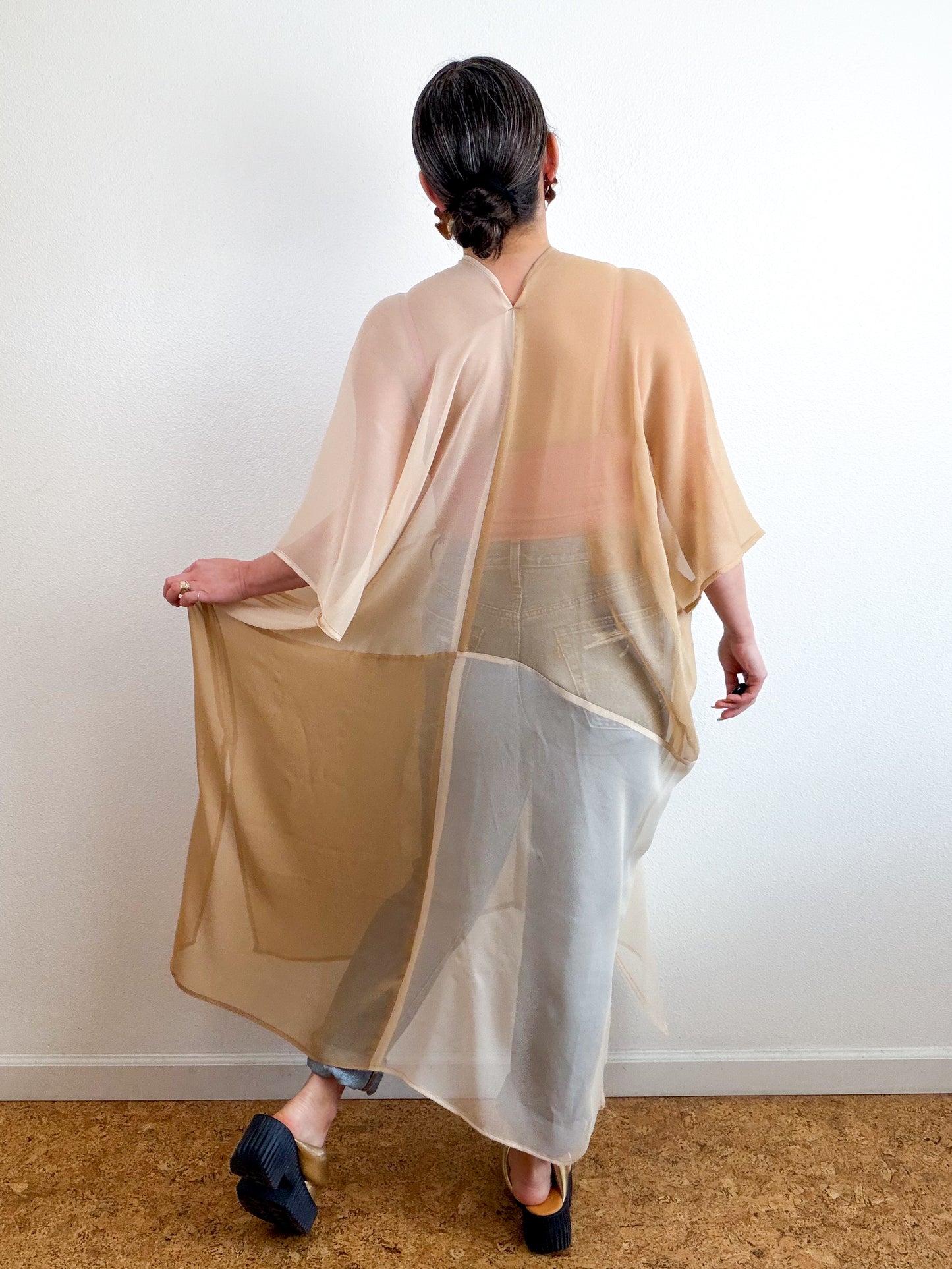 SILK Color Block Midi Caftan Dress Ivory Fawn