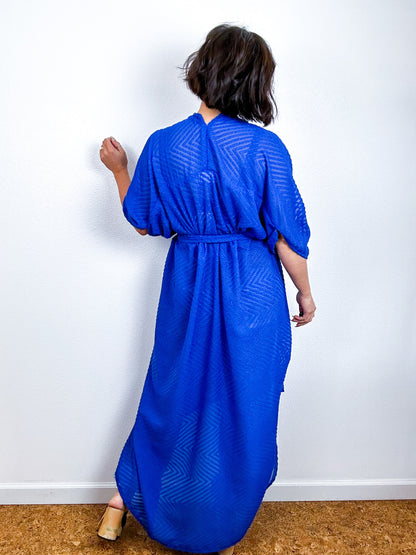 Solid High Low Kimono Royal Blue Chevron Chiffon