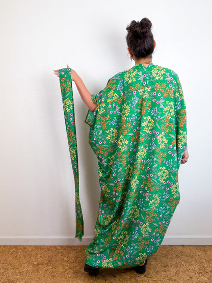 Print High Low Kimono Green Mini Floral Challis
