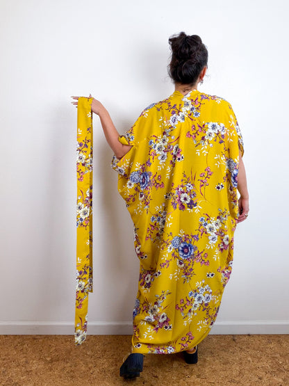 Print High Low Kimono Marigold Floral Challis