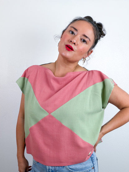 Linen Blend Flip Crop Rose Sage