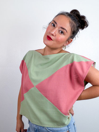 Linen Blend Flip Crop Rose Sage
