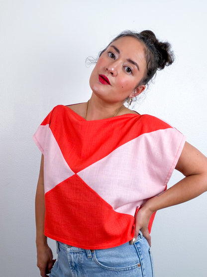 Linen Blend Flip Crop Blush Orange