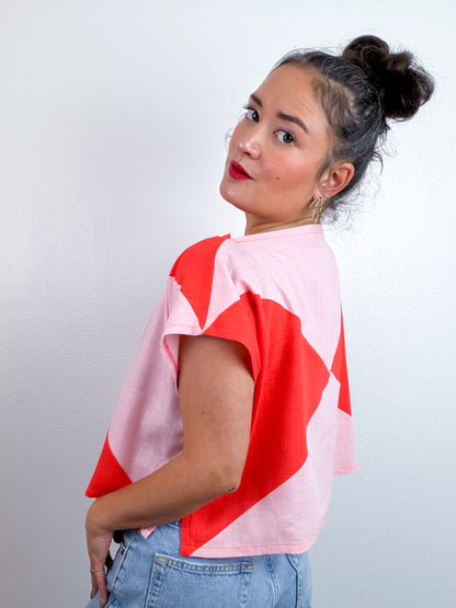 Linen Blend Flip Crop Blush Orange