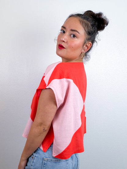 Linen Blend Flip Crop Blush Orange