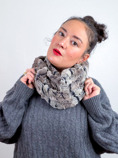 Faux Fur Circle Scarf Taupe Rabbit Black