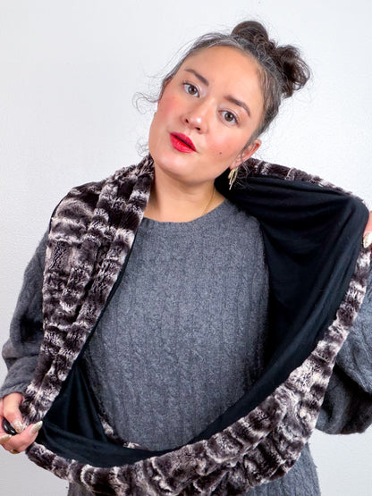 Faux Fur Circle Scarf Brown Chinchilla Black
