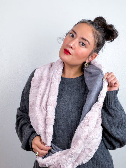 Faux Fur Circle Scarf Blush Rabbit Grey