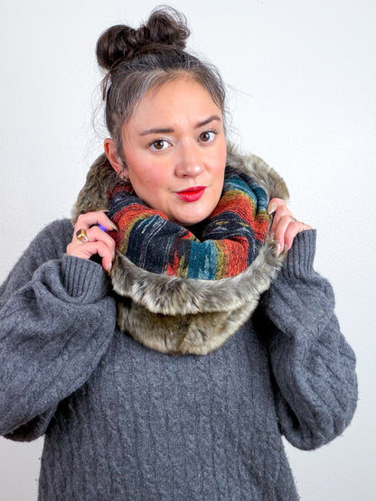 Faux Fur Cowl Scarf Taupe Fox Orange Southwest
