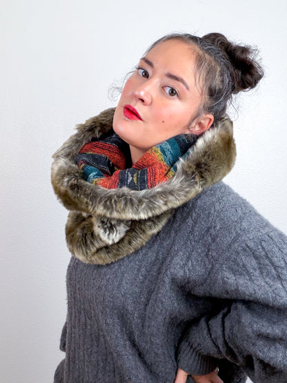 Faux Fur Cowl Scarf Taupe Fox Orange Southwest