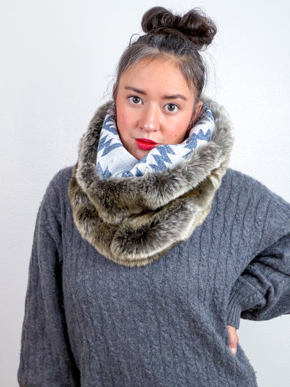 Faux Fur Cowl Scarf Taupe Fox Blue Southwest