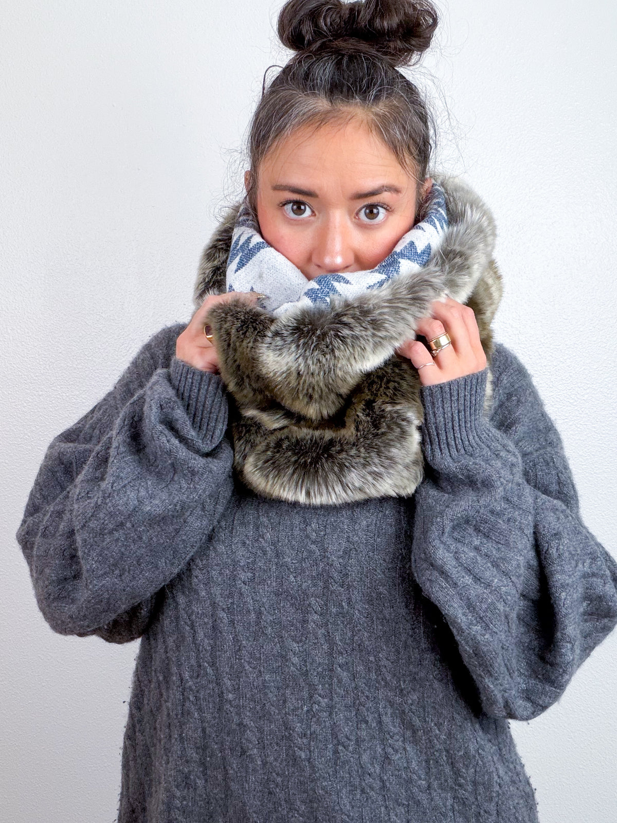 Faux Fur Cowl Scarf Taupe Fox Blue Southwest