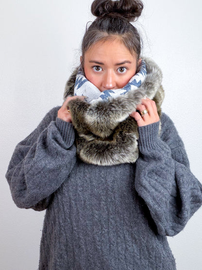 Faux Fur Cowl Scarf Taupe Fox Blue Southwest