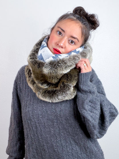 Faux Fur Cowl Scarf Taupe Fox Blue Southwest