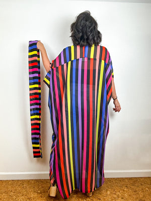 Print High Low Kimono Rainbow Stripe 1 Chiffon