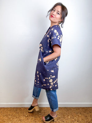 Hand-Dyed Mini Smock Dress Navy Bleach Speckle