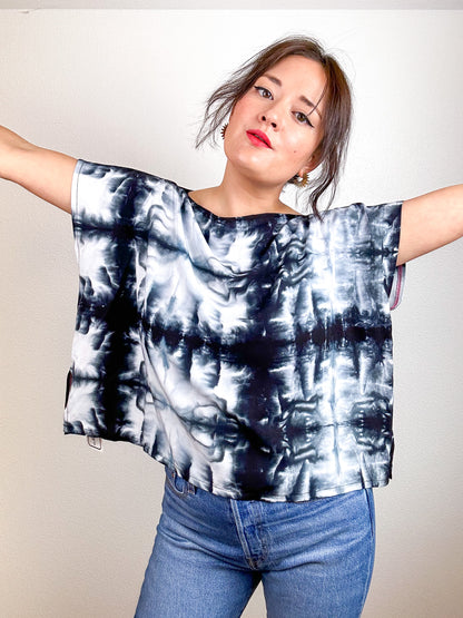 Hand-Dyed Crop Rayon Black Shibori