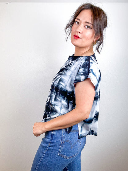 Hand-Dyed Crop Rayon Black Shibori