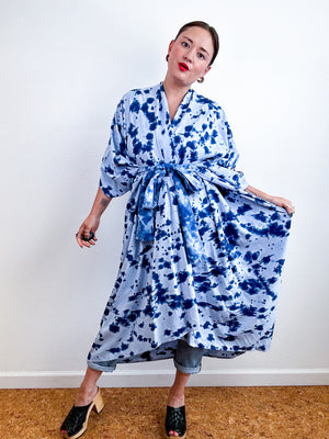 Hand-Dyed High Low Kimono Indigo Speckle