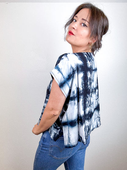 Hand-Dyed Crop Rayon Black Shibori