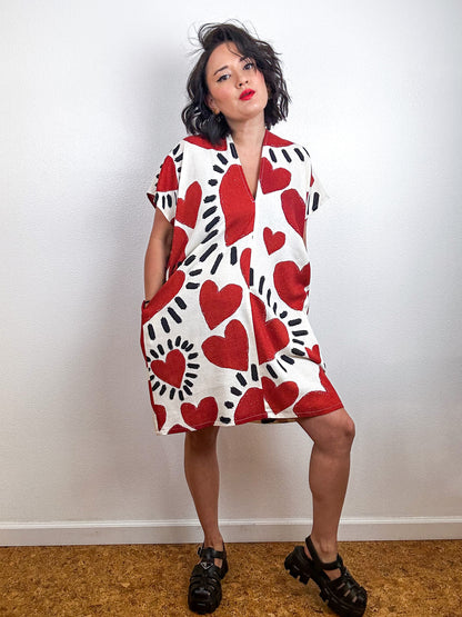 Print Mini Smock Dress Hearts