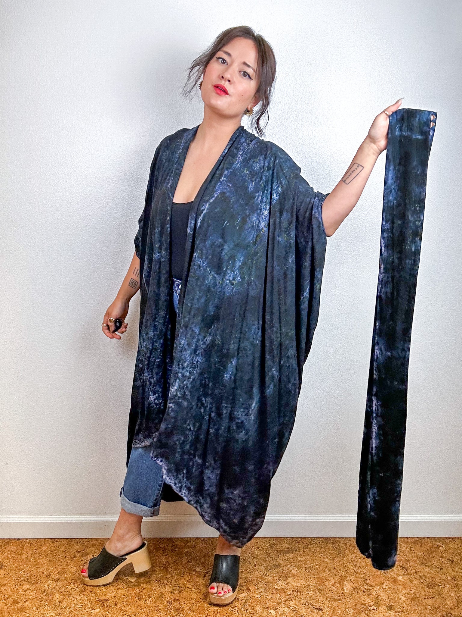 Hand-Dyed High Low Kimono Deconstructed Black