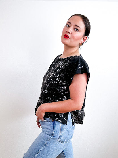 Bleach Speckle Crop Black Ivory
