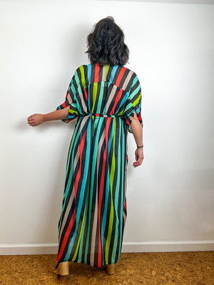 Print High Low Kimono Rainbow Stripe 3 Chiffon