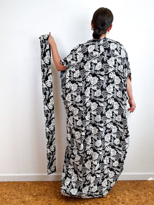 Print High Low Kimono Black White Cheetah Leaves Challis